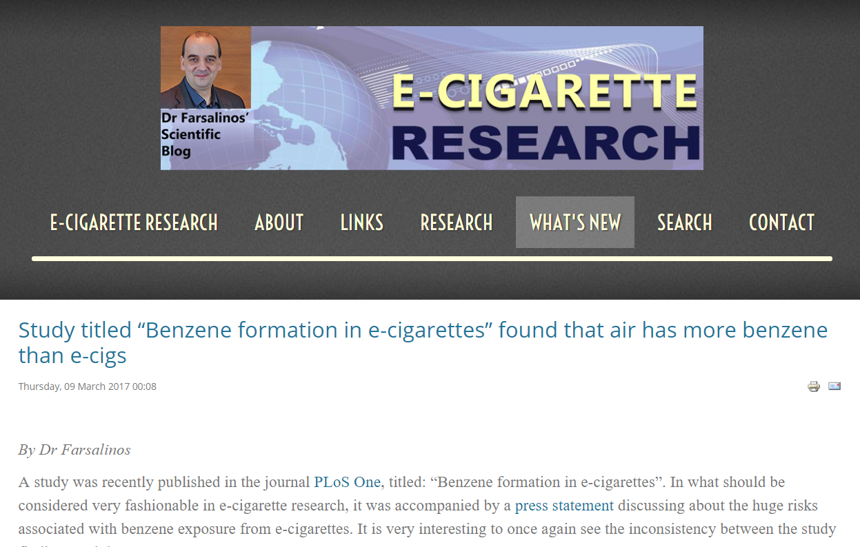 Study titled Benzene formation in e cigarettes found that air